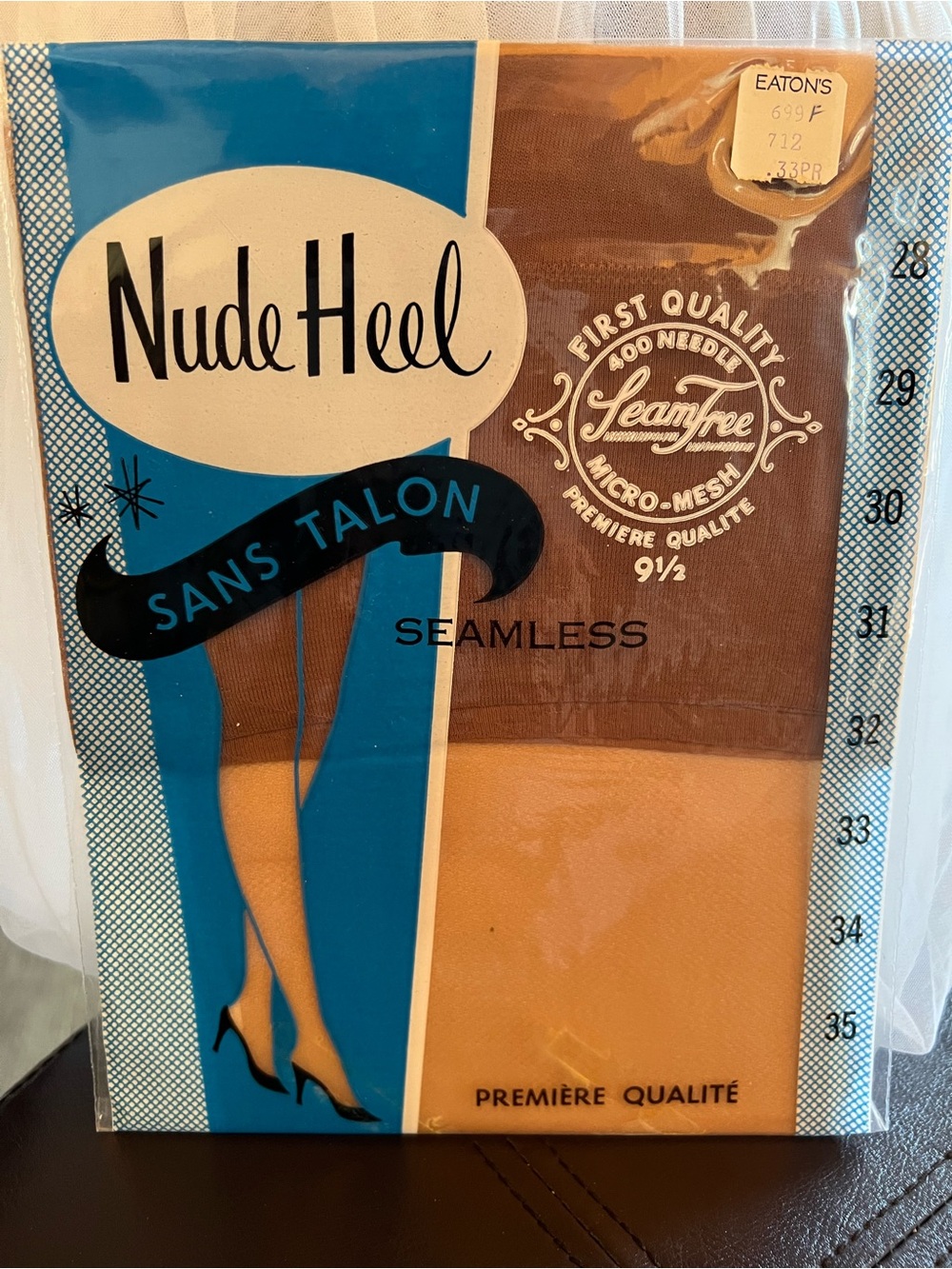Vintage Nude Heel Seamless Micro Mesh Stockings Size 9.5 Brown Retro Hosiery